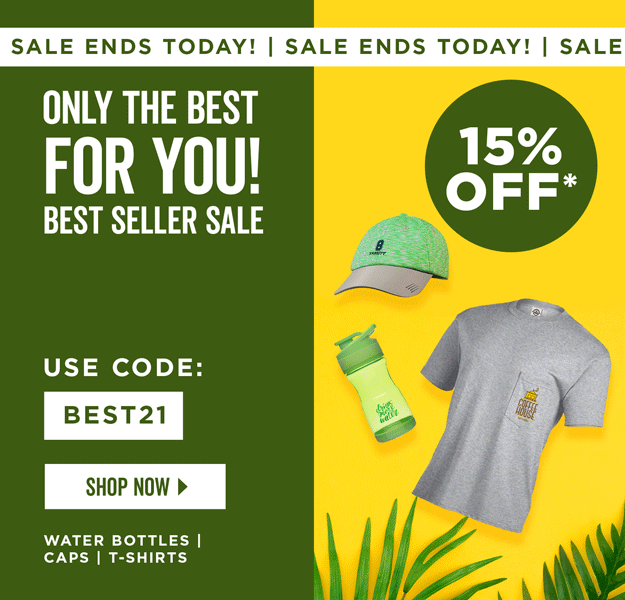 Sale Ends Today | Only the Best for You | 15% Off Best Sellers | Use Code: BEST21 | Shop Now | Discount applies to water bottles, caps and t-shirts.